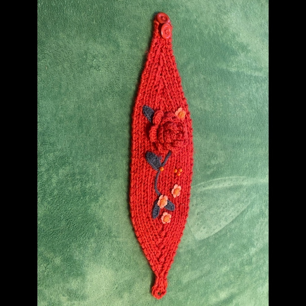 Handmade knit flower orange headband
